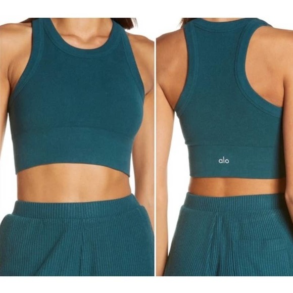 ALO Yoga Tops Alo Yoga Seamless Delight High Neck Bra Galactic Teal
